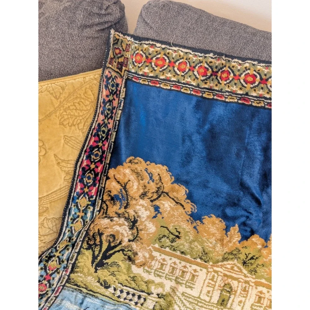 Velvet Peacock Tapestry Large 6x4 Wall Hanging Fringe Boho Cottagecore Vintage